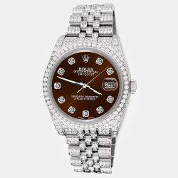Rolex Custom Chocolate  10.2ct Diamonds Stainless Steel Datejust 116200 Automatic Men's Wristwatch 36mm