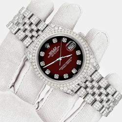 Rolex Custom Maroon Vignette 10.2ct Diamonds Stainless Steel Datejust 116200 Automatic Men's Wristwatch 36mm
