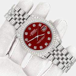 Rolex Custom Scarlet Red 10.2ct Diamonds Stainless Steel Datejust 116200 Automatic Men's Wristwatch 36mm