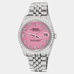 Rolex Custom Hot Pink 10.2ct Diamonds Stainless Steel Datejust 116200 Automatic Men's Wristwatch 36mm