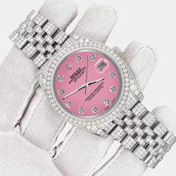 Rolex Custom Hot Pink 10.2ct Diamonds Stainless Steel Datejust 116200 Automatic Men's Wristwatch 36mm