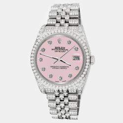 Rolex Custom Orchid Pink 10.2ct Diamonds Stainless Steel Datejust 116200 Automatic Men's Wristwatch 36mm