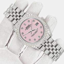 Rolex Custom Orchid Pink 10.2ct Diamonds Stainless Steel Datejust 116200 Automatic Men's Wristwatch 36mm