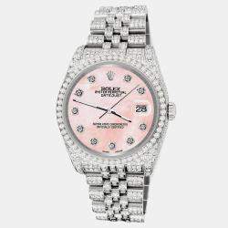 Rolex Custom Royal Pink 10.2ct Diamonds Stainless Steel Datejust 116200 Automatic Men's Wristwatch 36mm