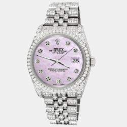 Rolex Custom Pink 10.2ct Diamonds Stainless Steel Datejust 116200 Automatic Men's Wristwatch 36mm