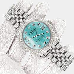 Rolex Custom Aquamarine 10.2ct Diamonds Stainless Steel Datejust 116200 Automatic Men's Wristwatch 36mm