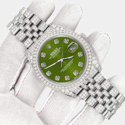 Rolex Custom Royal Green 10.2ct Diamonds Stainless Steel Datejust 116200 Automatic Men's Wristwatch 36mm