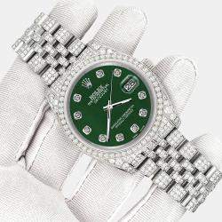 Rolex Custom Forest Green 10.2ct Diamonds Stainless Steel Datejust 116200 Automatic Men's Wristwatch 36mm