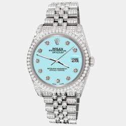 Rolex Custom Ice Blue 10.2ct Diamonds Stainless Steel Datejust 116200 Automatic Men's Wristwatch 36mm
