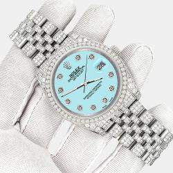 Rolex Custom Ice Blue 10.2ct Diamonds Stainless Steel Datejust 116200 Automatic Men's Wristwatch 36mm