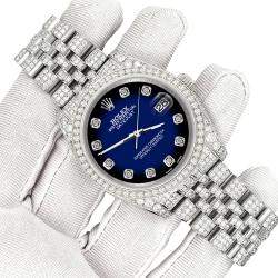 Rolex Custom Blue Vignette 10.2ct Diamonds Stainless Steel Datejust 116200 Automatic Men's Wristwatch 36mm