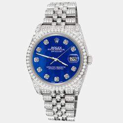 Rolex Custom Royal Blue 10.2ct Diamonds Stainless Steel Datejust 116200 Automatic Men's Wristwatch 36mm