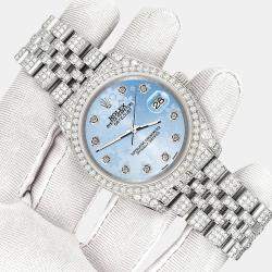 Rolex Custom Blue Flower 10.2ct Diamonds Stainless Steel Datejust 116200 Automatic Men's Wristwatch 36mm