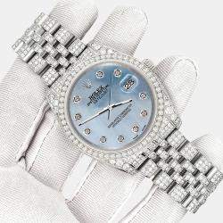Rolex Custom Sky Blue 10.2ct Diamonds Stainless Steel Datejust 116200 Automatic Men's Wristwatch 36mm