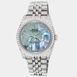 Rolex Custom Tahitian Blue 10.2ct Diamonds Stainless Steel Datejust 116200 Automatic Men's Wristwatch 36mm