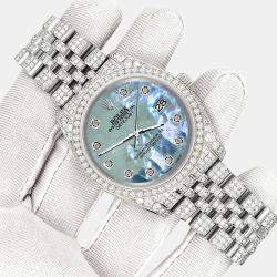Rolex Custom Tahitian Blue 10.2ct Diamonds Stainless Steel Datejust 116200 Automatic Men's Wristwatch 36mm