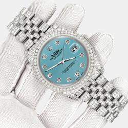 Rolex Custom Turquoise 10.2ct Diamonds Stainless Steel Datejust 116200 Automatic Men's Wristwatch 36mm