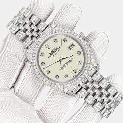 Rolex Custom Satin Linen 10.2ct Diamonds Stainless Steel Datejust 116200 Automatic Men's Wristwatch 36mm