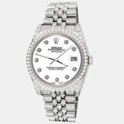 Rolex Custom White 10.2ct Diamonds Stainless Steel Datejust 116200 Automatic Men's Wristwatch 36mm