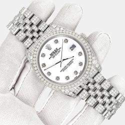 Rolex Custom White 10.2ct Diamonds Stainless Steel Datejust 116200 Automatic Men's Wristwatch 36mm