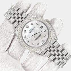 Rolex Custom White 10.2ct Diamonds Stainless Steel Datejust 116200 Automatic Men's Wristwatch 36mm
