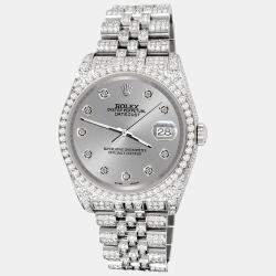 Rolex Custom Gray 10.2ct Diamonds Stainless Steel Datejust 116200 Automatic Men's Wristwatch 36mm