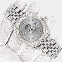 Rolex Custom Gray 10.2ct Diamonds Stainless Steel Datejust 116200 Automatic Men's Wristwatch 36mm