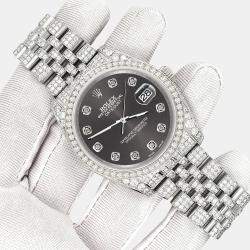 Rolex Custom Rhodium Gray 10.2ct Diamonds Stainless Steel Datejust 116200 Automatic Men's Wristwatch 36mm
