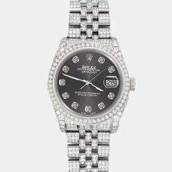 Rolex Custom Rhodium Gray 10.2ct Diamonds Stainless Steel Datejust 116200 Automatic Men's Wristwatch 36mm