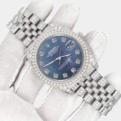 Rolex Custom Black 10.2ct Diamonds Stainless Steel Datejust 116200 Automatic Men's Wristwatch 36mm