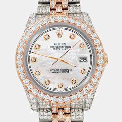 Rolex Custom White 10.75ct Diamonds 18K Rose Gold Stainless Steel Datejust 116231 Automatic Men's Wristwatch 36mm