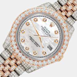 Rolex Custom White 10.75ct Diamonds 18K Rose Gold Stainless Steel Datejust 116231 Automatic Men's Wristwatch 36mm