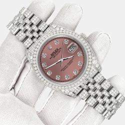 Rolex Custom Salmon 10.2ct Diamonds Stainless Steel Datejust 116200 Automatic Men's Wristwatch 36mm