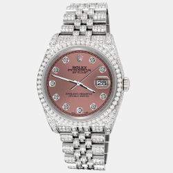 Rolex Custom Salmon 10.2ct Diamonds Stainless Steel Datejust 116200 Automatic Men's Wristwatch 36mm