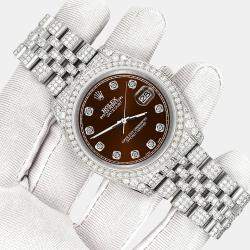 Rolex Custom Chocolate  10.2ct Diamonds Stainless Steel Datejust 116200 Automatic Men's Wristwatch 36mm