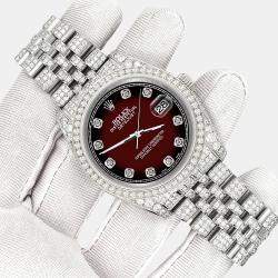 Rolex Custom Maroon Vignette 10.2ct Diamonds Stainless Steel Datejust 116200 Automatic Men's Wristwatch 36mm