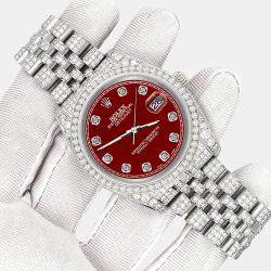 Rolex Custom Scarlet Red 10.2ct Diamonds Stainless Steel Datejust 116200 Automatic Men's Wristwatch 36mm