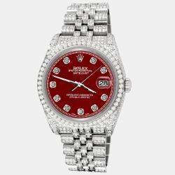 Rolex Custom Scarlet Red 10.2ct Diamonds Stainless Steel Datejust 116200 Automatic Men's Wristwatch 36mm