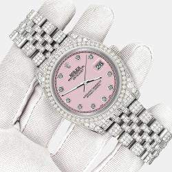 Rolex Custom Orchid Pink 10.2ct Diamonds Stainless Steel Datejust 116200 Automatic Men's Wristwatch 36mm
