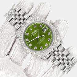 Rolex Custom Royal Green 10.2ct Diamonds Stainless Steel Datejust 116200 Automatic Men's Wristwatch 36mm