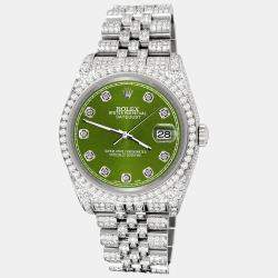Rolex Custom Royal Green 10.2ct Diamonds Stainless Steel Datejust 116200 Automatic Men's Wristwatch 36mm