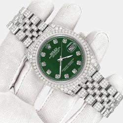 Rolex Custom Forest Green 10.2ct Diamonds Stainless Steel Datejust 116200 Automatic Men's Wristwatch 36mm
