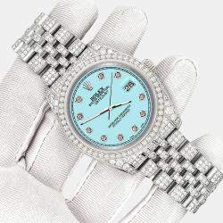 Rolex Custom Ice Blue 10.2ct Diamonds Stainless Steel Datejust 116200 Automatic Men's Wristwatch 36mm