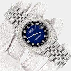 Rolex Custom Blue Vignette 10.2ct Diamonds Stainless Steel Datejust 116200 Automatic Men's Wristwatch 36mm