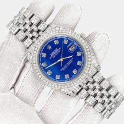 Rolex Custom Royal Blue 10.2ct Diamonds Stainless Steel Datejust 116200 Automatic Men's Wristwatch 36mm