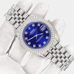 Rolex Custom Navy Blue 10.2ct Diamonds Stainless Steel Datejust 116200 Automatic Men's Wristwatch 36mm