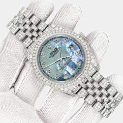 Rolex Custom Tahitian Blue 10.2ct Diamonds Stainless Steel Datejust 116200 Automatic Men's Wristwatch 36mm