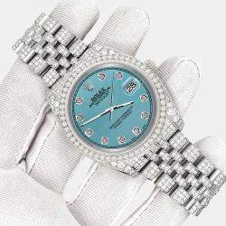Rolex Custom Turquoise 10.2ct Diamonds Stainless Steel Datejust 116200 Automatic Men's Wristwatch 36mm