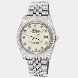 Rolex Custom Satin Linen 10.2ct Diamonds Stainless Steel Datejust 116200 Automatic Men's Wristwatch 36mm