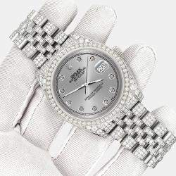 Rolex Custom Gray 10.2ct Diamonds Stainless Steel Datejust 116200 Automatic Men's Wristwatch 36mm